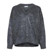 Brunello Cucinelli Grå Sequins Argyle Sweater Gray, Dam