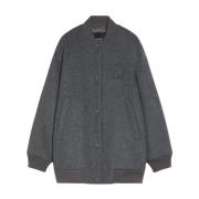 Max Mara Weekend Ull Bomberjacka med Ribbad Krage Gray, Dam