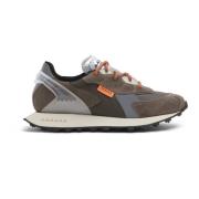 RUN OF Bruna Mocka Sneakers med Grå Textilinfällning Brown, Herr