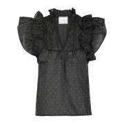 Neo Noir Bedazzled Ruffle Top Svart Black, Dam