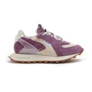 RUN OF Rosa Läder Sneaker med Vita Sulor Purple, Dam