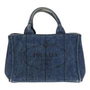 Prada Vintage Pre-owned Canvas handvskor Blue, Dam