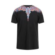 Marcelo Burlon Blå Lines Wings Rund Hals T-shirt Black, Herr