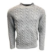 William Lockie Cable Rib Crew Neck Sweater, Stardust Gray, Herr