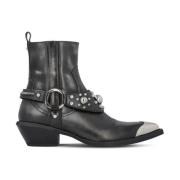 Pinko Studded Svart Läder Cuban Klack Stövlar Black, Dam