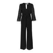 Kaffe Svart djup jumpsuit med spetsärmar Black, Dam