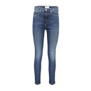 Calvin Klein High Rise Skinny Jeans Tvättad Logo Blue, Dam