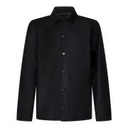 Low Brand Svart ullflanell overshirt klassisk krage Black, Herr