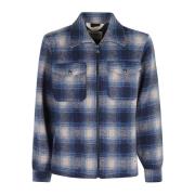 Roy Roger's Rutig Ull Overshirt Jacka Blue, Herr