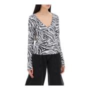 Rotate Birger Christensen Zebra Print Sequin Långärmad T-shirt Multico...