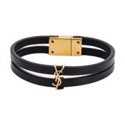 Saint Laurent Elegant Svart Läderarmband - Aw23 Black, Dam