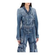 Off White Jeansjacka med harnessdetaljer Blue, Dam