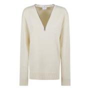 Courrèges Beige Ullstickad Sweatshirt med Dragkedja Beige, Dam