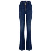 Elisabetta Franchi Stretch bomull utsvängda jeans med ribbning Blue, D...