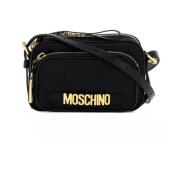 Moschino Stilig Mini Skulderväska med Metalllogotyp Black, Dam