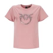 PINKO Kortärmad bomullst-shirt med Love Birds-logotyp Pink, Dam