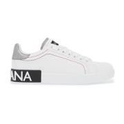 Dolce & Gabbana Läder Portofino Sneakers med Metalliska Detaljer White...