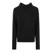 Allude Svart Ribbstickad Rullkrage Sweatshirt Black, Dam