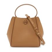 Tory Burch Kornläder hinkväska med Double T Brown, Dam