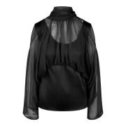 Alberta Ferretti Satin och Organza Topp Black, Dam