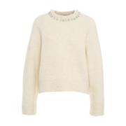 Kaos Vit Strassstickad Tröja Aw24 Beige, Dam