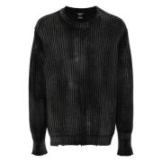 Avant Toi Räfflad Crew Neck Sweaters Black, Herr