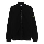 Stone Island Svart Tröja med Hel Dragkedja Black, Herr