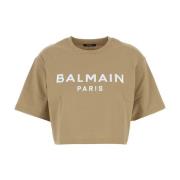 Balmain Stilig Beige Bomull T-shirt Beige, Dam