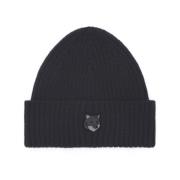 Maison Kitsuné Svart Ull Logo Fram Hat Black, Herr