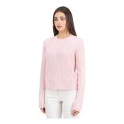 Tommy Jeans Rosa stickad tröja med rund hals Pink, Dam