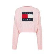 Tommy Jeans Retroinspirerad tröja med ikonisk flagga Pink, Dam