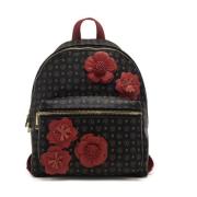 Pollini Blommig Monogram Ryggsäck med Justerbara Remmar Black, Dam