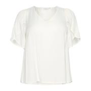 Kaffe Curve Elegant V-ringad Blus med Ruffle Detaljer White, Dam