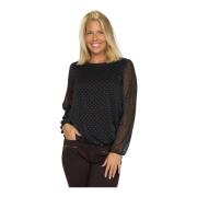 2-Biz Stilig prickig blus Black, Dam