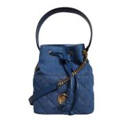 Versace Blå Quiltad Denim Läder Crossbody Väska Blue, Dam