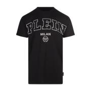 Philipp Plein Svart Crewneck T-shirt med Rhinestone Logo Black, Herr