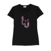 Liu Jo Svart Rhinestone Smyckad Crew Neck T-shirt Black, Dam