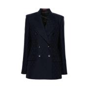 Gucci Blå ullblazer med GG-jacquard Blue, Dam