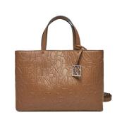 Armani Exchange Brun Läder Shopper Väska med Gyllene Detaljer Brown, D...