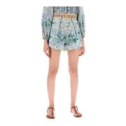 Zimmermann Paisley Linne Shorts med Raffia Bälte Multicolor, Dam