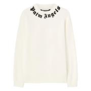 Palm Angels Logo Crew Neck Sweatshirt White, Herr