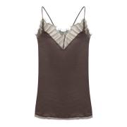 IRO Brun Silketopp Elegant Asymmetrisk Hem Brown, Dam