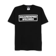 Dsquared2 Svart Text Print Crew Neck T-shirt Black, Herr