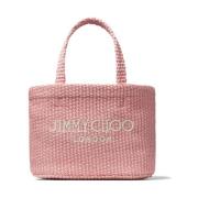 Jimmy Choo Rosa Raffia Flätad Handväska med Logotyp Pink, Dam