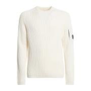 C.p. Company Vit Ribbstickad Crewneck Tröja White, Herr