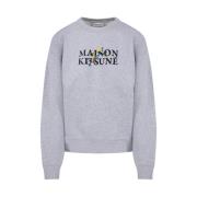 Maison Kitsuné Blommig Komfort Sweatshirt H120 Ljusgrå Melange Gray, D...