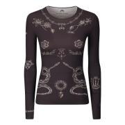 Marine Serre Tryckt Jersey Crewneck Top Brown, Dam