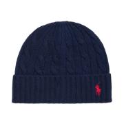 Ralph Lauren Klassisk Kabelstickad Merinoull Beanie Blue, Herr