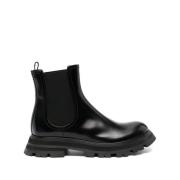 Alexander McQueen Svarta Läder Ankelboots Black, Dam