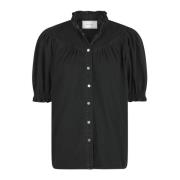 Neo Noir Svart Denimblus med Puffärmar Black, Dam